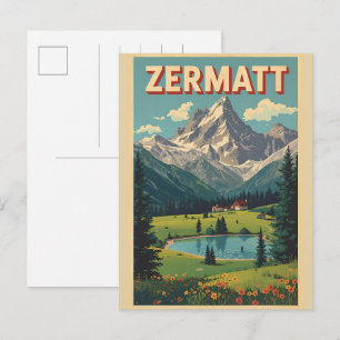 ZERMATT skis Zwitserland natuur cadeaus vintage Briefkaart