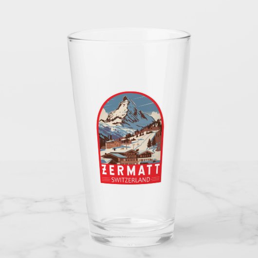 Zermatt Zwitserland Illustratie Reizen Art Retro Glas (Voorkant)