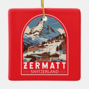Zermatt Zwitserland Illustratie Reizen Art Retro Keramisch Ornament