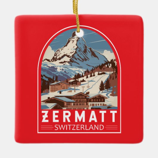 Zermatt Zwitserland Illustratie Reizen Art Retro Keramisch Ornament (Voorkant)