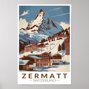 Zermatt Zwitserland Illustratie Reizen Art Retro Poster