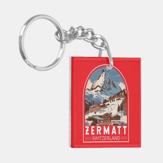 Zermatt Zwitserland Illustratie Reizen Art Retro Sleutelhanger (Voorkant Links)