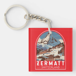 Zermatt Zwitserland Illustratie Reizen Art Retro Sleutelhanger