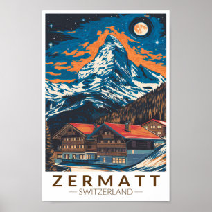 Zermatt Zwitserland Matterhorn Travel Art Vintage Poster