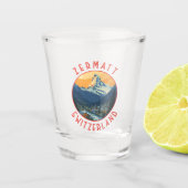 Zermatt Zwitserland Retro Distressed Circle Shot Glas (Voorkant)