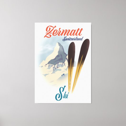 Zermatt Zwitserland ski-poster Canvas Afdruk (Voorkant)