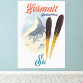 Zermatt Zwitserland ski-poster Canvas Afdruk (Insitu (Houten vloer))