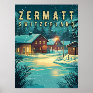  Zermatt, Zwitserland: Sneeuwalpen bij nacht Poster