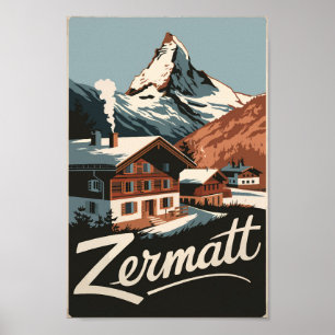 Zermatt Zwitserland Travel Art Vintage Poster