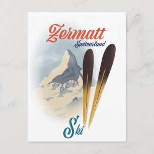 Zermatt Zwitserland vintage skipooster Briefkaart