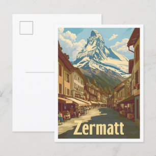 Zermatt Zwitserland Vintage Travel Illustratie Briefkaart