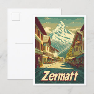 Zermatt Zwitserland Vintage Travel Illustratie Briefkaart