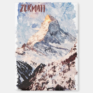 Zermatt Zwitserland Zwitserse Alpen Waterverf Magneet