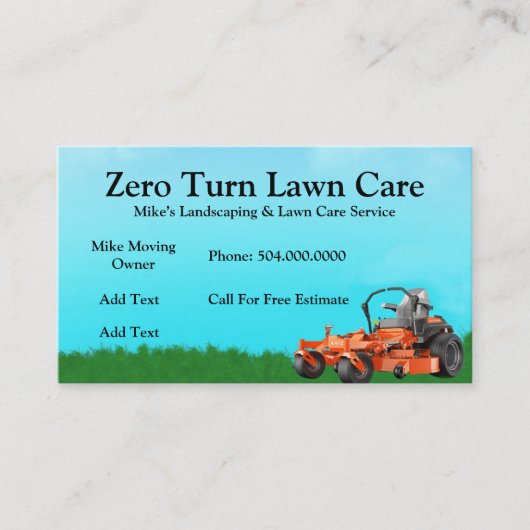 Zero Draai de Lawn Care Service Visitekaartje (Voorkant)