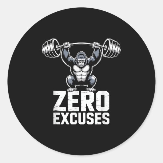 Zero Excuses Gorilla Gym Motivational Workout Ronde Sticker (Voorkant)