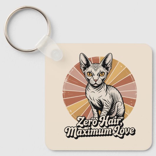 Zero Hair Maximum Love Sphynx Retro Sleutelhanger (Voorkant)