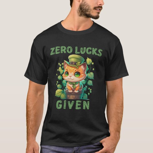 Zero Lucks Gegeven Leuke Kat St Patricks Dag Party T-shirt (Voorkant)