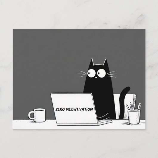 Zero Meowtivation Cat – Funny Lazy Work Cartoon Briefkaart (Voorkant)