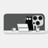 Zero Meowtivation Cat – Funny Lazy Work Cartoon iPhone Hoesje (Achterkant horizontaal)