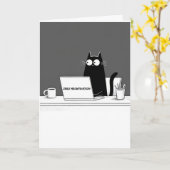 Zero Meowtivation Cat – Funny Lazy Work Cartoon Kaart (Gele Bloem)