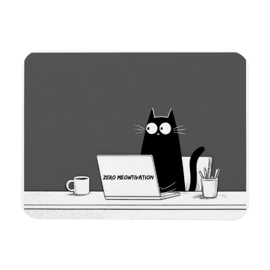 Zero Meowtivation Cat – Funny Lazy Work Cartoon Magneet (Horizontaal)