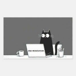 Zero Meowtivation Cat – Funny Lazy Work Cartoon Rechthoekige Sticker