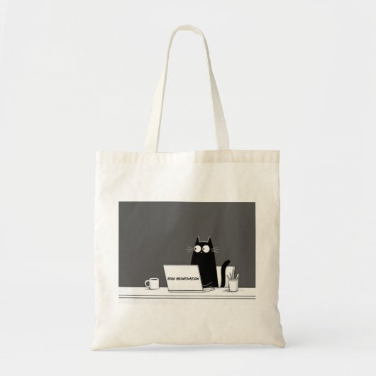 Zero Meowtivation Cat – Funny Lazy Work Cartoon Tote Bag (Voorkant)