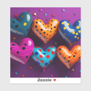 Zes 3D harten op paarse achtergrond Vinyl Sticker