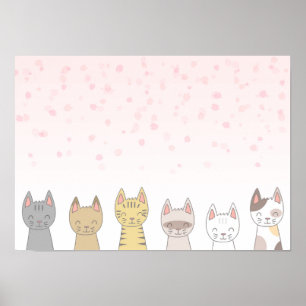 Zes aandoenlijke katten. poster