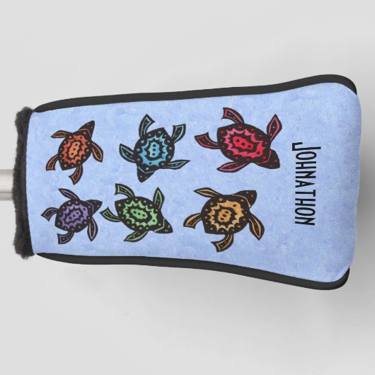 Zes Abstracte zwarte schildpadden Kleurrijke gemar Golfheadcover (Voorkant)