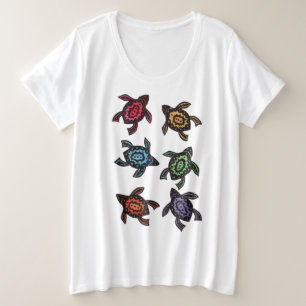 Zes Abstracte zwarte schildpadden kleurrijke schal Grote Maat T-shirt