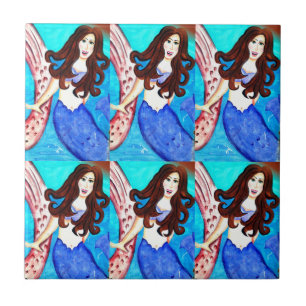 zes brunette mermaids tegel tegeltje