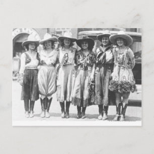 Zes cowmeisjes op Cheyenne Frontier Days. Briefkaart