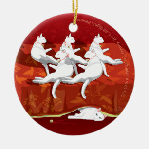 Zes Eierende Katten... Kerstboom Keramisch Ornament