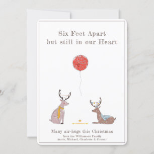 Zes feet Apart Cute Fun Deer Quarantine Kerstmis Feestdagenkaart