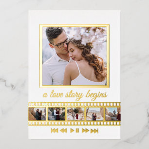 Zes Foto Collage Film Kader Save the Date Trouwen Folie Uitnodiging