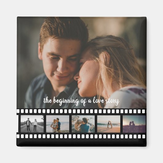 Zes foto's collage zoals in de Button van films Magneet (Voorkant)