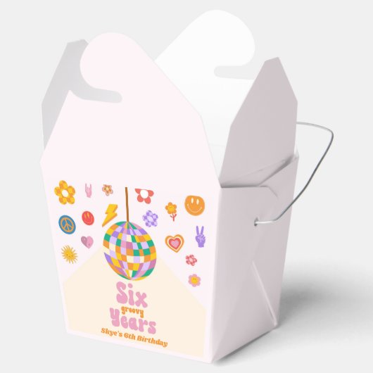 Zes Groovy Years Disco Ball 6e Verjaardagsfeestje Bedankdoosjes (Geopend)