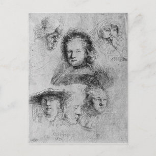 Zes hoofden met Saskia van Uylenburgh Briefkaart