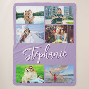 Zes horizontale foto collage gepersonaliseerd paar sherpa deken