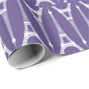 Zes inch witte Eiffeltorens / Ultra Violet Paars Cadeaupapier