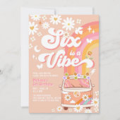 Zes is een Vibe Girl Pink Peach Daisy 6e verjaarda Kaart (Voorkant)