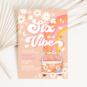 Zes is een Vibe Girl Pink Peach Daisy 6e verjaarda Kaart