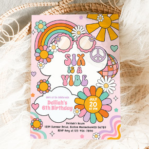 Zes is een Vibe Groovy 70s Flower Power Verjaardag Kaart