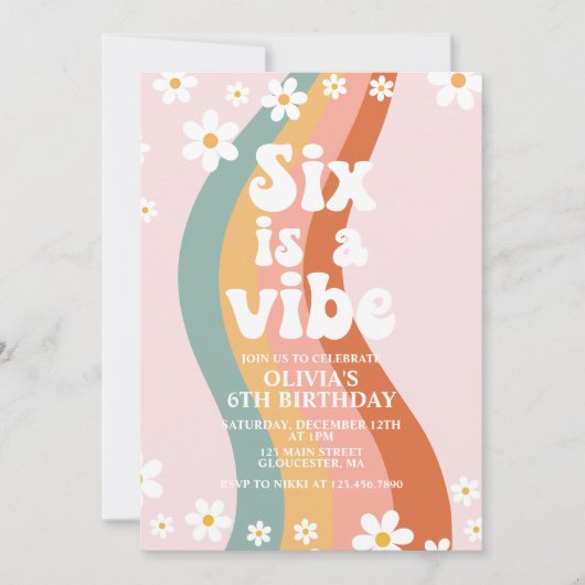 Zes is een Vibe groovy madeliefje 6e verjaardag Kaart (Voorkant)