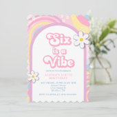 Zes is een Vibe Groovy, Retro Meisje Pastel Kleure Kaart (Staand voorkant)