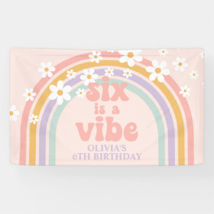 Zes is een Vibe Pastel regenboog 6e verjaardag Spandoek