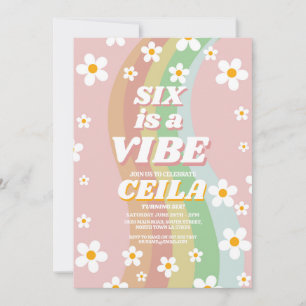 Zes is een Vibe Retro 6e Groovy Roze Meisje 1970s Kaart