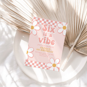 Zes is een Vibe Retro Check Pink Daisy Kaart