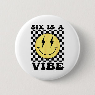 Zes Is Een Vibe Retro Glimlach Gezicht 6 Jaar Oud Ronde Button 5,7 Cm